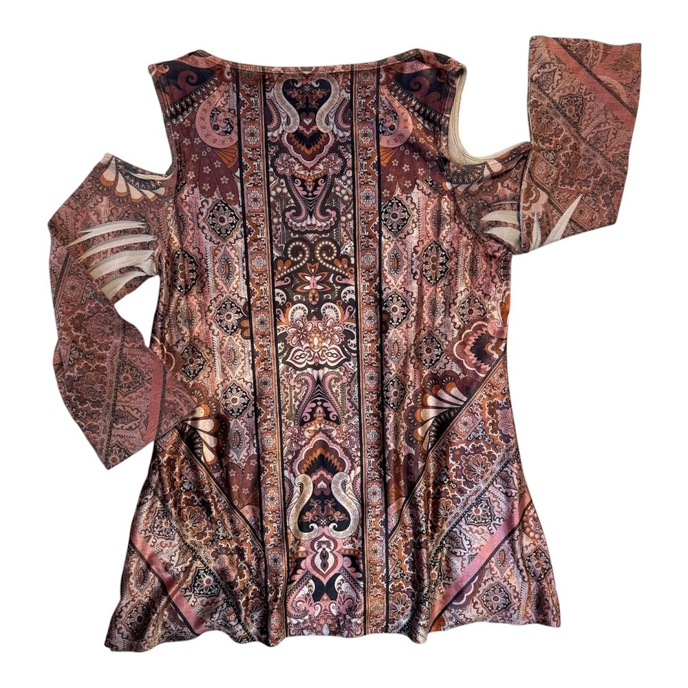 Live‎ and Let Live Boho Cold Shoulder Paisley Top Mauve Brown Size Large - Picture 4 of 6